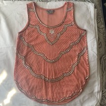Lyla Coral Beaded Sequenced Crepe Tank Size Small Saks Fifth Avenue - £21.76 GBP