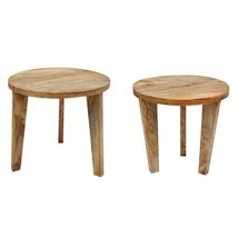 47th &amp; Main Rustic Round Wood End or Side Table for Living Room, Set of 2, Natur - £105.86 GBP