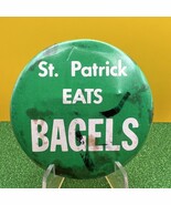 Vintage Pinback Pin Button ,St. Patrick Eats Bagels, Green w/ White Letters - $74.93 MXN