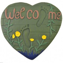 Heart &amp; Foot Prints Welcome Plaque Cast Iron Stepping Stone Yard &amp; Garden Decor - £20.87 GBP