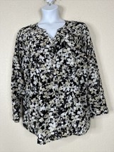Croft &amp; Barrow Womens Plus Size 2X Floral V-neck Button-Up Shirt Long Sleeve - £14.46 GBP