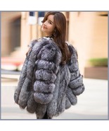 Long Full Pelt Silver Blue Fox Faux Fur O Neck with Long Sleeves Luxury ... - £271.96 GBP