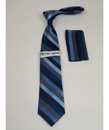 Men&#39;s Stacy Adams Tie and Hankie Set Woven Silky #Stacy40 Blue Stripe - £24.04 GBP
