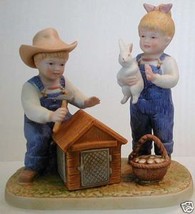 Homco Debbie &amp; Danny Denim Days Bunny Hutch Figurine - £26.27 GBP