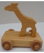 GIRAFFE ON WHEELS 1980s California Artisan Wood Toy - £23.10 GBP