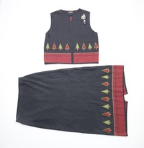 Vintage 90s Woolrich Womens Large Christmas Tree Knit 2 Piece Skirt Suit Vest - £54.77 GBP