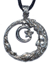 Wicca Wisdom Pewter Crescent Moon Amulet Pendant with Cord - $778.80 MXN