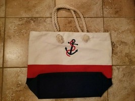 Cruise Line Beach Tote Bag Red White Blue Rope Handles  - £4.74 GBP