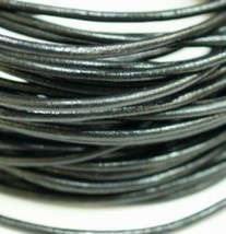 Cuerda de cuero real de calidad, color negro, 0.079 in, cordón redondo,... - £2.81 GBP