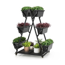 3-Tier Vertical Raised Garden Bed with 4 Wheels and 6 Container Boxes-Bl... - $174.49