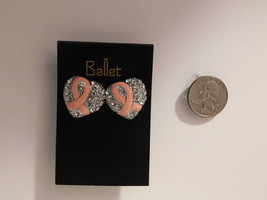 Ballet Ladies Womens Cancer Pink Ribbon Heart Stud Earrings Push Back Fasteners - £4.79 GBP