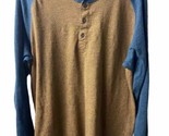 Red Head Mens Size Large Brown Blue Jersey Henley Shirt Long Sleeved - $15.59