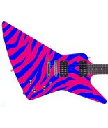 Guitar Skin Wrap Axe Reface Oversized Hot Pink Electric Blue Tiger Strip... - $74.95