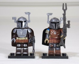 2 MANDALORIAN Pre Armor &amp; Beskar Armor Star Wars Minifigures +Stands - £13.03 GBP
