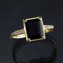 1.80Ct Emerald Cut Balck Diamond Engagement Wedding Ring 14k Yellow Gold Finish - £65.92 GBP
