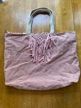 Louise Misha Pink Sequin Tote Bag Fringe Boho Chic Cotton Canvas Medium ... - $29.75