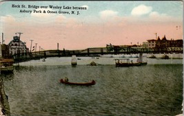 NJ Heck St Bridge over Wesley Lake between Ashbury Pk &amp; Ocean Grove Postcard T17 - £3.95 GBP
