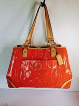 Coach Papaya Peyton Orange Patent Leather Embossed Shopper Hand Bag Tote Satchel - £438.63 GBP