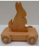 RABBIT ON WHEELS 1980s California Artisan All Wood Toy - £21.50 GBP