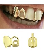Custom 14K Gold Plated Upper Top Teeth Right Side Open Face Fangs + Gap Grillz - $12.86