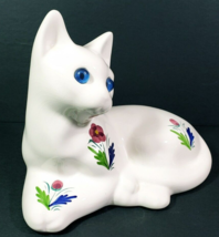 Elpa Alcobaca Cat Figurine 8&quot; Tall Vtg Hand Painted Porcelain Floral Por... - $391.39 MXN
