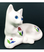 Elpa Alcobaca Cat Figurine 8&quot; Tall Vtg Hand Painted Porcelain Floral Por... - $28.10 CAD