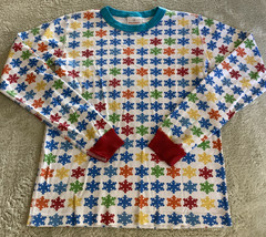 Hanna Andersson Boys Blue Green Red Snowflakes Long Sleeve Pajama Shirt 14 - £11.52 GBP