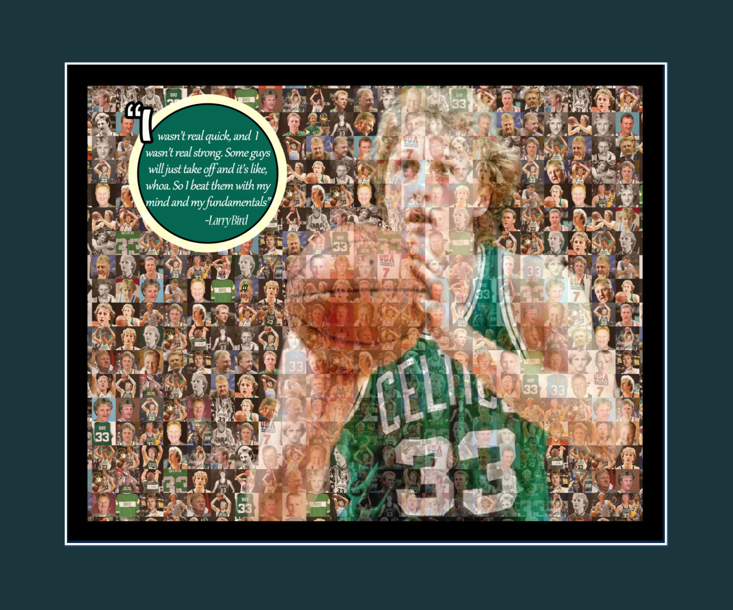 Larry Bird Picture Mosaic Print Art Using 50 Player images of Larry. - $24.95