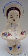 1950s California Pottery Little Girl in Bonnet w/ Pigtails Flower Dress Figurine - £21.54 GBP