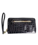 Steve Madden Black Faux Patent Croc Leather Zip Around Clutch Wallet Wri... - $36.89 CAD