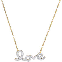 10k Yellow Gold Womens Round Diamond Love Pendant Necklace 18&quot; Chain 1/6... - $219.00