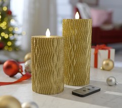 Home Reflections S/2 Flameless Swirled Glitter Pillars w/Boxes in Gold - £28.96 GBP