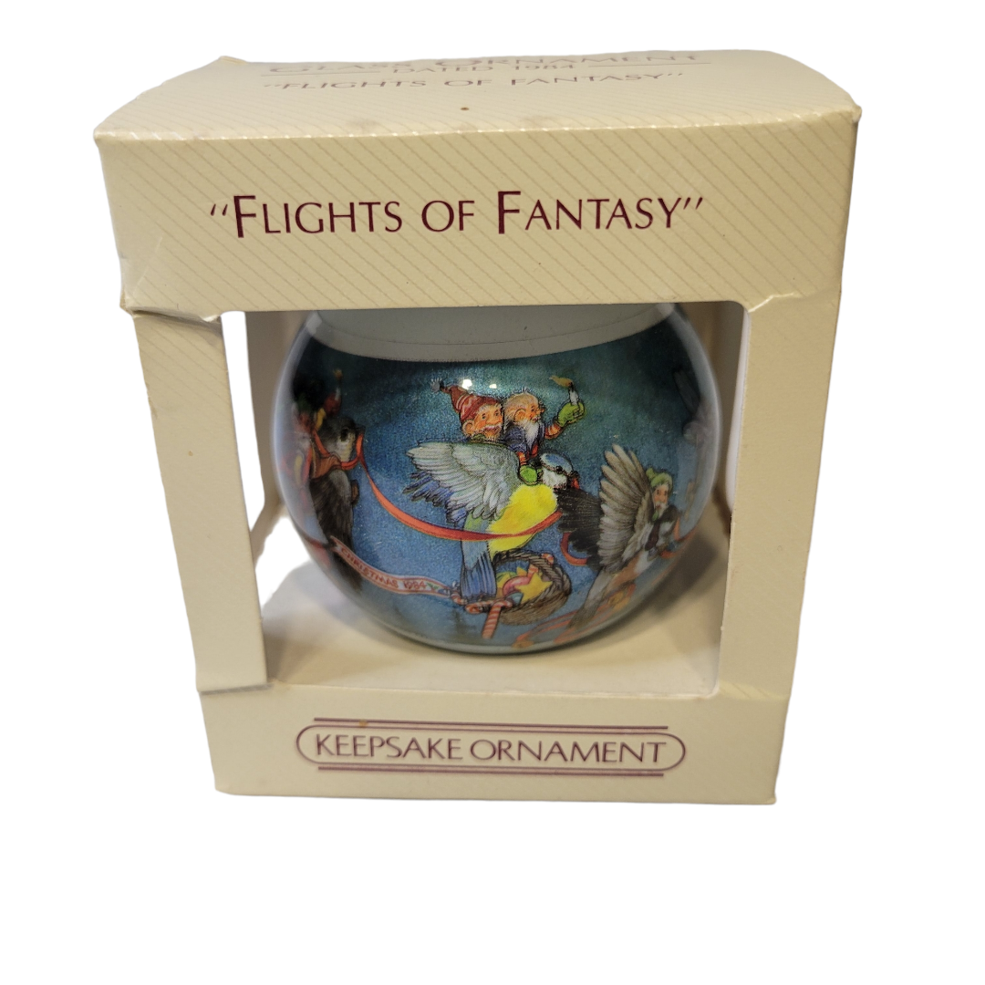 Vtg HALLMARK 1984 Flights of Fantasy Gnomes Fairies Elf Christmas Glass Ornament - £7.77 GBP