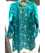 Wms Embroidered Aqua Floral Oriental Kimono Robe Gown Sm/Med Heavy Quali... - $114.15