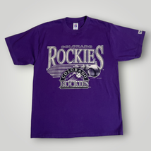 Vintage 1990s Colorado Rockies Logo 7 Seven T-Shirt Single Stitch Purple C100 - £22.37 GBP