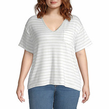 a.n.a. Women&#39;s Plus V Neck Short Sleeve T Shirt Size 1X Desert Sage Stripe New - £15.64 GBP