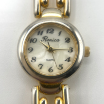 Ronica Quartz Watch Gold Tone Faux Mother of Pearl Bezel Geometric Links 6 -1/2&quot; - £19.46 GBP