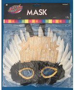 Mask Adult Womens Masquerade HAPPY NEW YEAR! black white feathers. - £9.46 GBP
