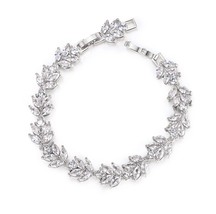 EVER FAITH Wedding Jewerly Hand Accessory Prong Cubic Leaf - $88.03