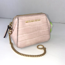 Michael Kors Charlotte Small Pouch Key FOB Coin Embossed Pink Leather $178  W6 - £71.21 GBP
