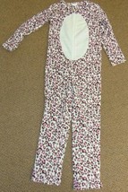Girls White Pink Brown Leopard 1 Pc Long Sleee Jumpsuit Fleece Pajamas-sz 12/14 - £15.82 GBP