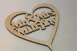 Custom  Mr &amp; Mrs Wedding CakeTopper Wood Heart With Names - £5.68 GBP