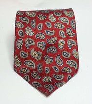 Jos A Bank Men Silk Dress Tie 63&quot; long 3.75&quot; wide Red Blue Yellow Paisley Print  - £23.21 GBP
