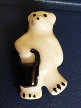 Vtg Cute Hand Painted White Porcelain Bear With Bucket Pin Brooch - £14.29 GBP