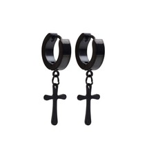 4Hoop Earring Cross Ear Stud Fashion Personality Allergy Titanium Wholesale Stee - £44.89 GBP