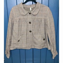 Womens Peter Pan Collar Plaid Blazer Jacket Size Large Cropped Swing Cot... - $14.85