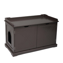 Elegant Cat Washroom Bench: Wooden Litter Box Cover with Spacious Interior - £185.80 GBP