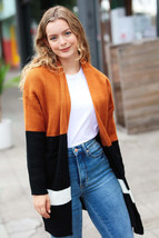 Layer Me Up Rust &amp; Black Color Block Knit Open Cardigan - £35.39 GBP