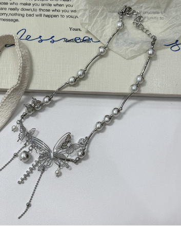 New fashion cool fringe hollowed-out butterfly pearl necklace female sen... - $19.80