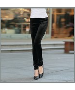 Black Stretch Velvet High Waist Front Pockets Tight Velour Legging Pants - £37.71 GBP